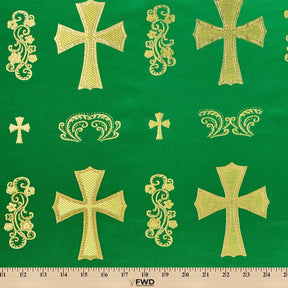 Clerical Cross Metallic Brocade Fabric SV574873 Kelly Green / Gold A9