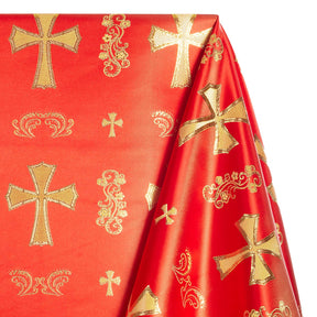 Clerical Cross Metallic Brocade Fabric SV574876 Red / Gold A1