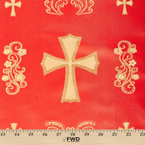 Clerical Cross Metallic Brocade Fabric SV574876 Red / Gold A9