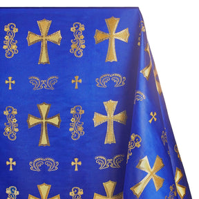 Clerical Cross Metallic Brocade Fabric SV574877 Royal Blue / Gold A1