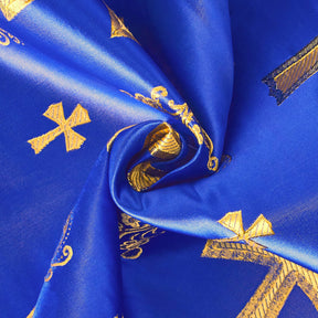 Clerical Cross Metallic Brocade Fabric SV574877 Royal Blue / Gold A2