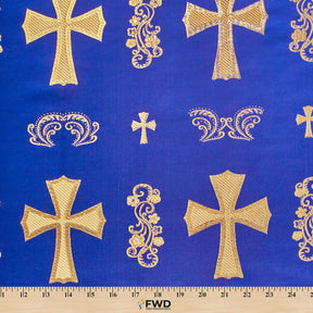 Clerical Cross Metallic Brocade Fabric SV574877 Royal Blue / Gold A9