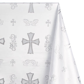 Clerical Cross Metallic Brocade Fabric SV574878 White / Silver A1