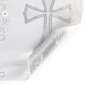 Clerical Cross Metallic Brocade Fabric SV574878 White / Silver A5
