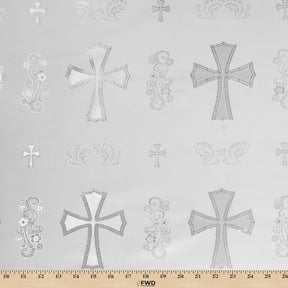 Clerical Cross Metallic Brocade Fabric SV574878 White / Silver A9
