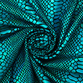Snake Scale Hologram Tricot Foil Fabric SV577977 Black / Turquoise 1