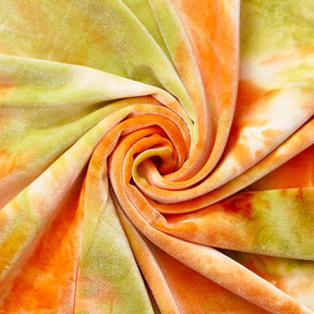 Tie Dye Stretch Velvet Fabric SV577996 Green/Orange 1