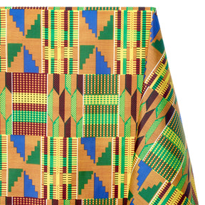 Ottertex® Printed Nylon Ripstop - Kente - Waterproof (PU Coated) & Water Repellent (DWR) - 70D, 2.2 oz Fabric Kente Print SV578011 Yellow Image A1