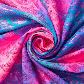 Mermaid Scale Hologram Tricot Foil Fabric SV578039 Pacific Sunset 1
