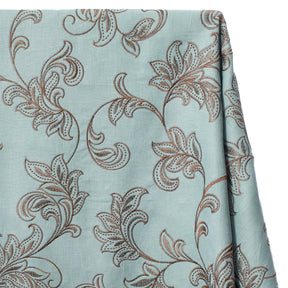 Rowan Embroidered Linen Fabric SV578156 Cadet Grey / Mocha 1