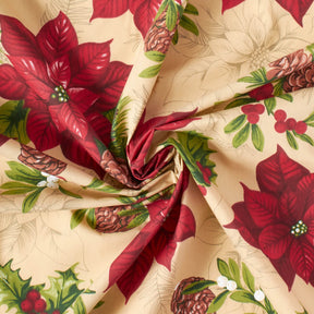 Poinsettia Print Broadcloth Fabric SV578916 Tan 2