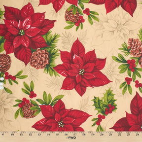 Poinsettia Print Broadcloth Fabric SV578916 Tan 3