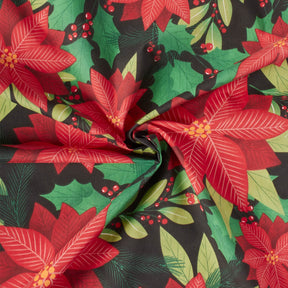 Holiday Floral Print Broadlcloth Fabric SV578918 Black 2