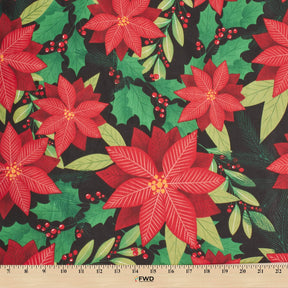 Holiday Floral Print Broadlcloth Fabric SV578918 Black 3