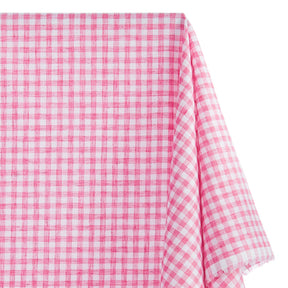 Gingham Check Linen Look Fabric SV579006 Fuchsia / White 1