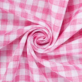 Gingham Check Linen Look Fabric SV579006 Fuchsia / White 2
