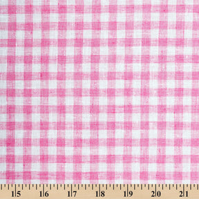 Gingham Check Linen Look Fabric SV579006 Fuchsia / White 3