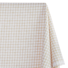 Gingham Check Linen Look Fabric SV579007 Tan / White 1