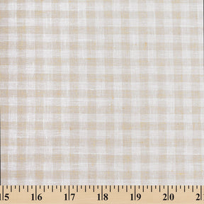 Gingham Check Linen Look Fabric SV579007 Tan / White 3