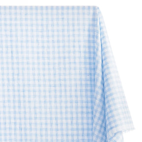 Gingham Check Linen Look Fabric SV579009 Light Blue / White 1