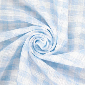 Gingham Check Linen Look Fabric SV579009 Light Blue / White 2