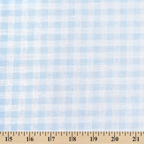 Gingham Check Linen Look Fabric SV579009 Light Blue / White 3