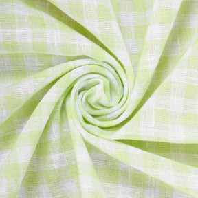 Gingham Check Linen Look Fabric SV579011 Kiwi / White 2