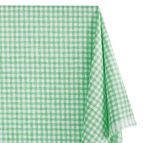 Gingham Check Linen Look Fabric SV579012 Kelly Green / White 1