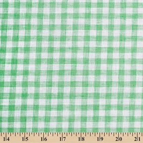 Gingham Check Linen Look Fabric SV579012 Kelly Green / White 3