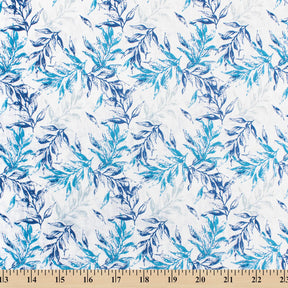 Bay Leaf Print Linen Look Fabric SV579017 White / Blue 3