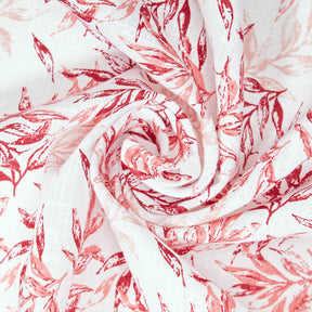 Bay Leaf Print Linen Look Fabric SV579019 White / Red 2