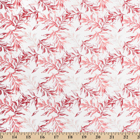 Bay Leaf Print Linen Look Fabric SV579019 White / Red 3
