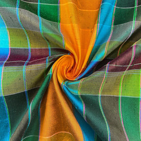 Silk Shantung Plaid Fabric SV574283 Green/Orange 2