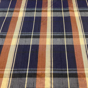 Silk Shantung Plaid Fabric SV575929 Navy/Brown 1