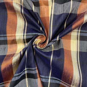 Silk Shantung Plaid Fabric SV575929 Navy/Brown 2
