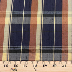 Silk Shantung Plaid Fabric SV575929 Navy/Brown 3