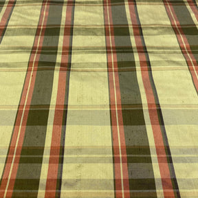 Silk Shantung Plaid Fabric SV574282 Olive/Rust 1