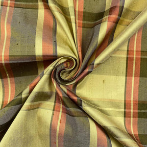 Silk Shantung Plaid Fabric SV574282 Olive/Rust 2