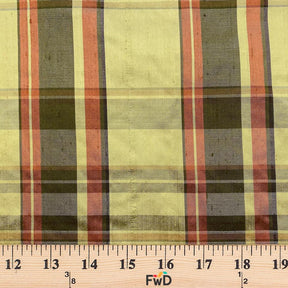 Silk Shantung Plaid Fabric SV574282 Olive/Rust 3