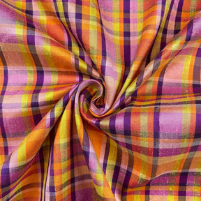 Silk Shantung Plaid Fabric SV575930 Orange/Purple 2