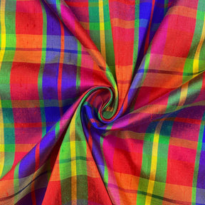 Silk Shantung Plaid Fabric SV574284 Red Multi 2