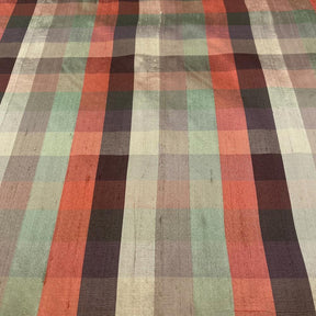 Silk Shantung Plaid Fabric SV574285 Rust/Sage 1