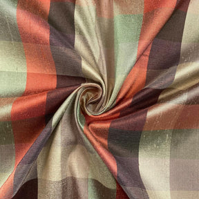 Silk Shantung Plaid Fabric SV574285 Rust/Sage 2