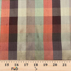Silk Shantung Plaid Fabric SV574285 Rust/Sage 3