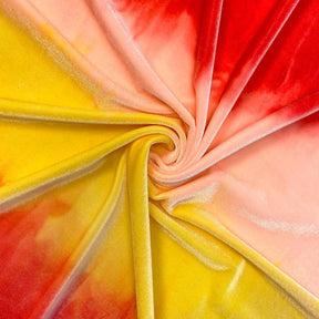 Tie Dye Stretch Velvet Fabric SV577056 Red/Yellow 1