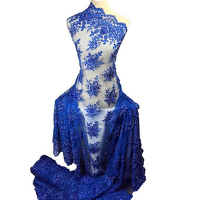 Dahlia Beaded Bridal Lace Fabric SV577494 Royal Blue 5