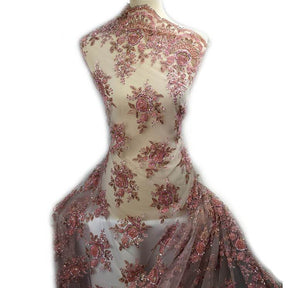 Dahlia Beaded Bridal Lace Fabric SV577495 Pink 5