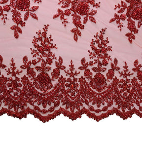 Dahlia Beaded Bridal Lace Fabric SV577493 Red 2