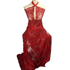 Dahlia Beaded Bridal Lace Fabric SV577493 Red 5