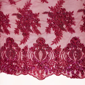 Floral Bridal Lace Beaded Fabric SV577488 Fuchsia 2